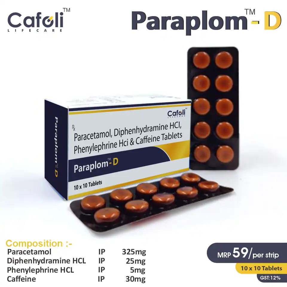 Caffeine + Diphenhydramine + Paracetamol + Phenylephrine Tablet at Best Price in PCD Pharma Franchise for Cold & Flu and Headache, Sinus Relief.
